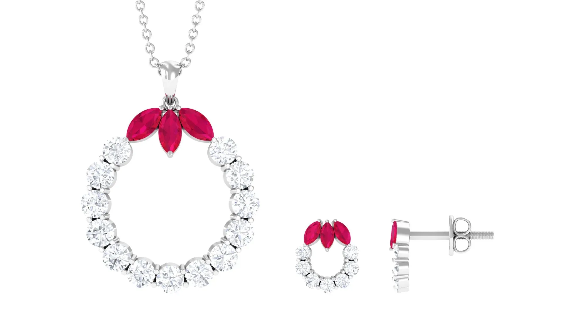 Marquise Cut Created Ruby and Moissanite Eternity Jewelry Set