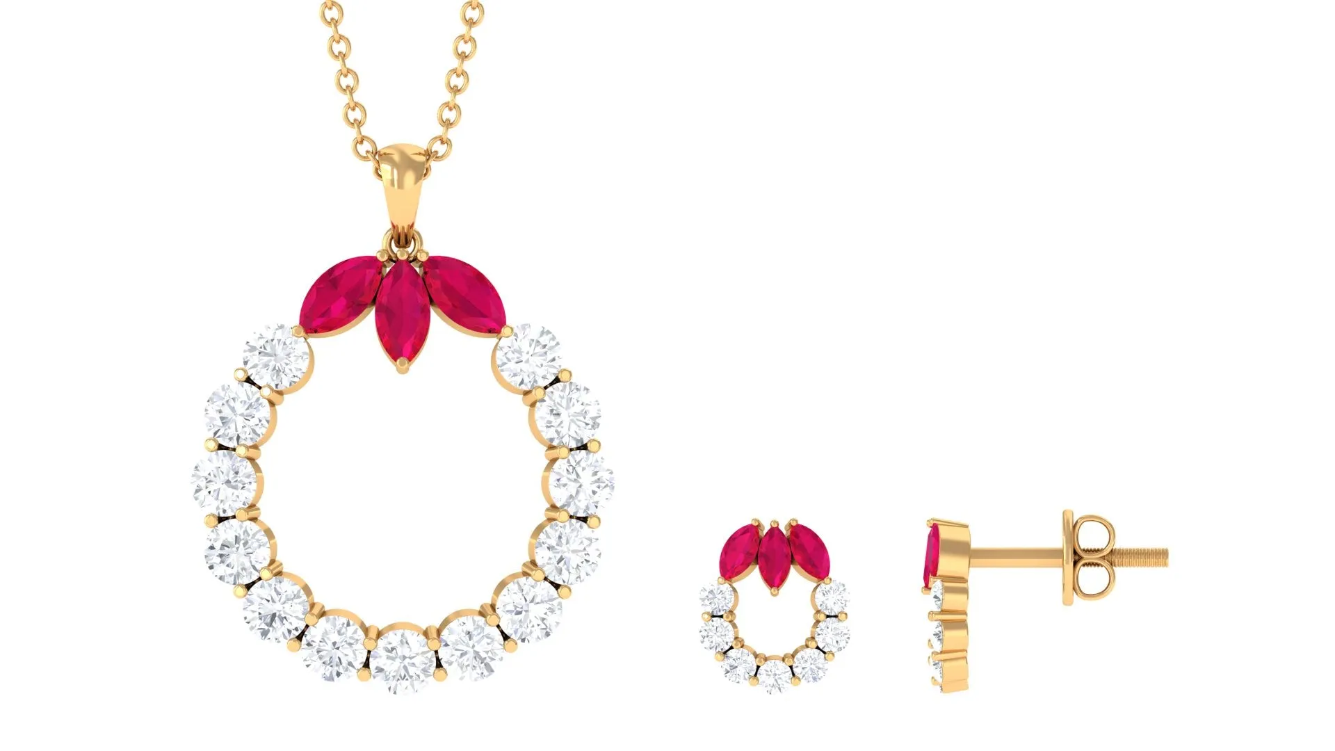 Marquise Cut Created Ruby and Moissanite Eternity Jewelry Set