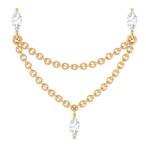 Marquise Diamond Double Piercing Earring with Dangling Chain