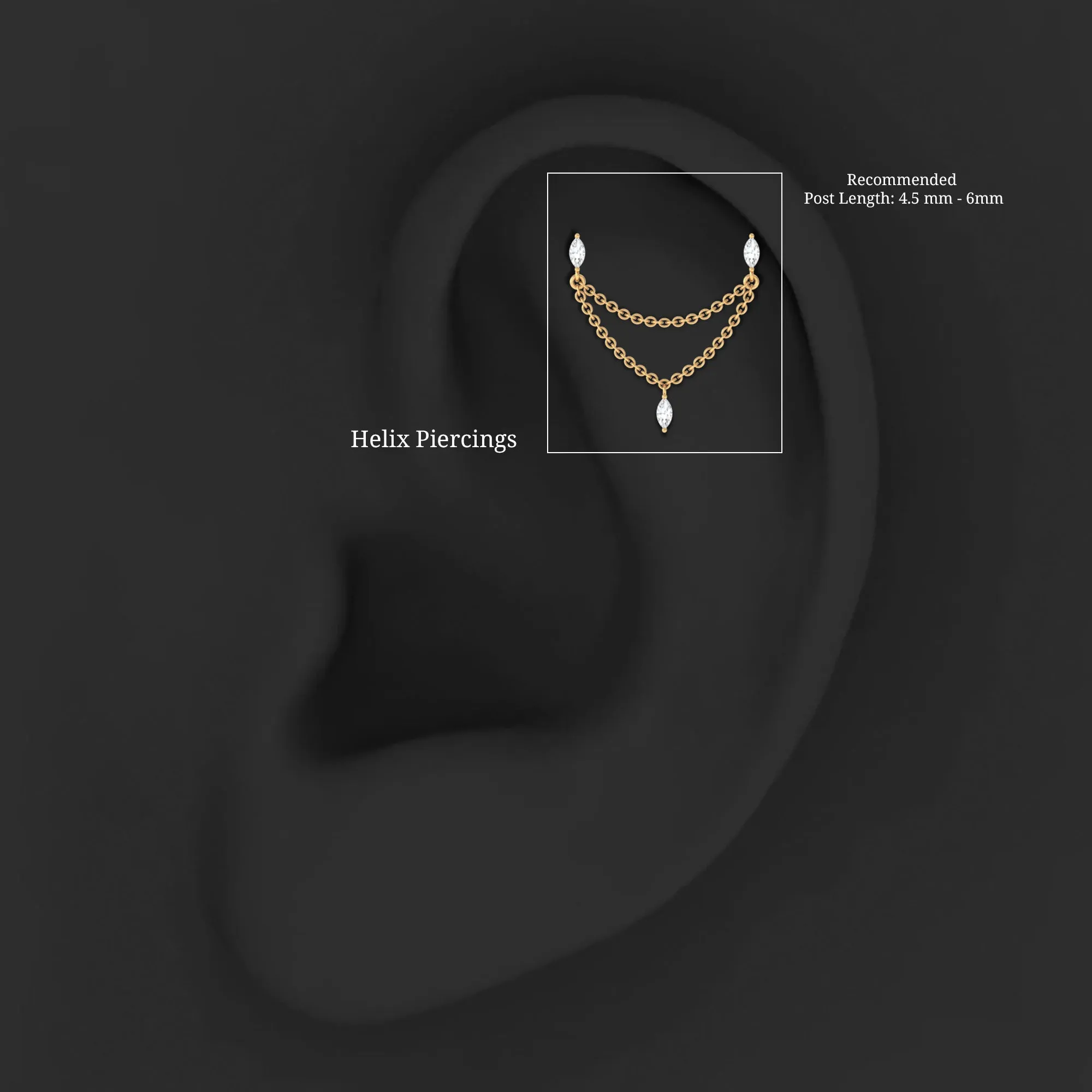 Marquise Diamond Double Piercing Earring with Dangling Chain