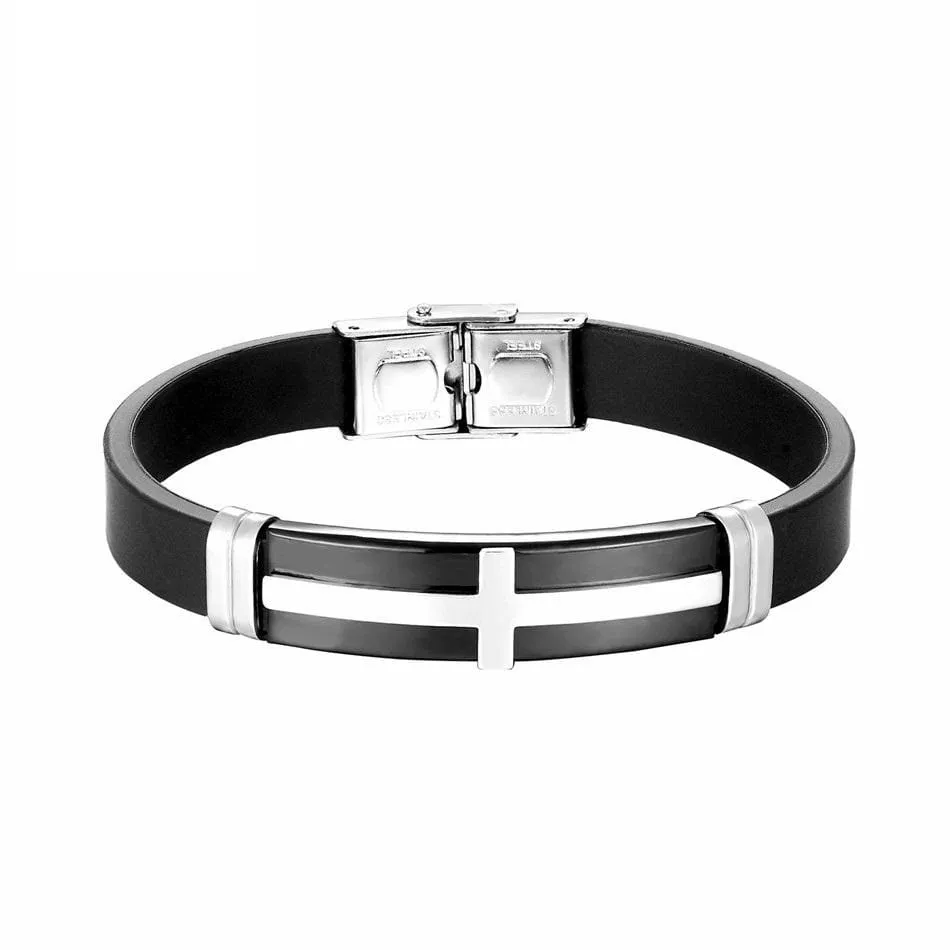 Men's Cross Bracelet <br> Silicone Silver