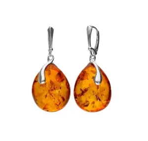 MILENA Baltic Amber Big Drop Silver Earrings
