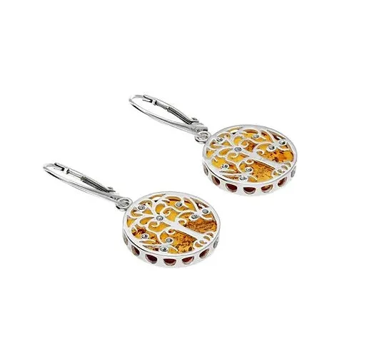 MILENA Baltic Amber CZ Tree of Life Drop Earrings