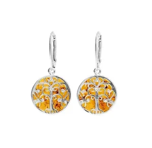MILENA Baltic Amber CZ Tree of Life Drop Earrings