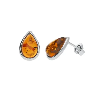 MILENA Earrings Silver and Amber Teardrop-Shaped Studs