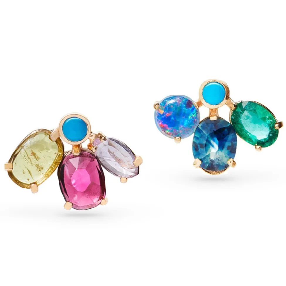Mixed Gemstone Fan Earrings with Turquoise