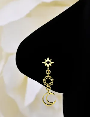 Moon Charm Dangle Nose Ring – 20G Gold Piercing Jewelry for Women