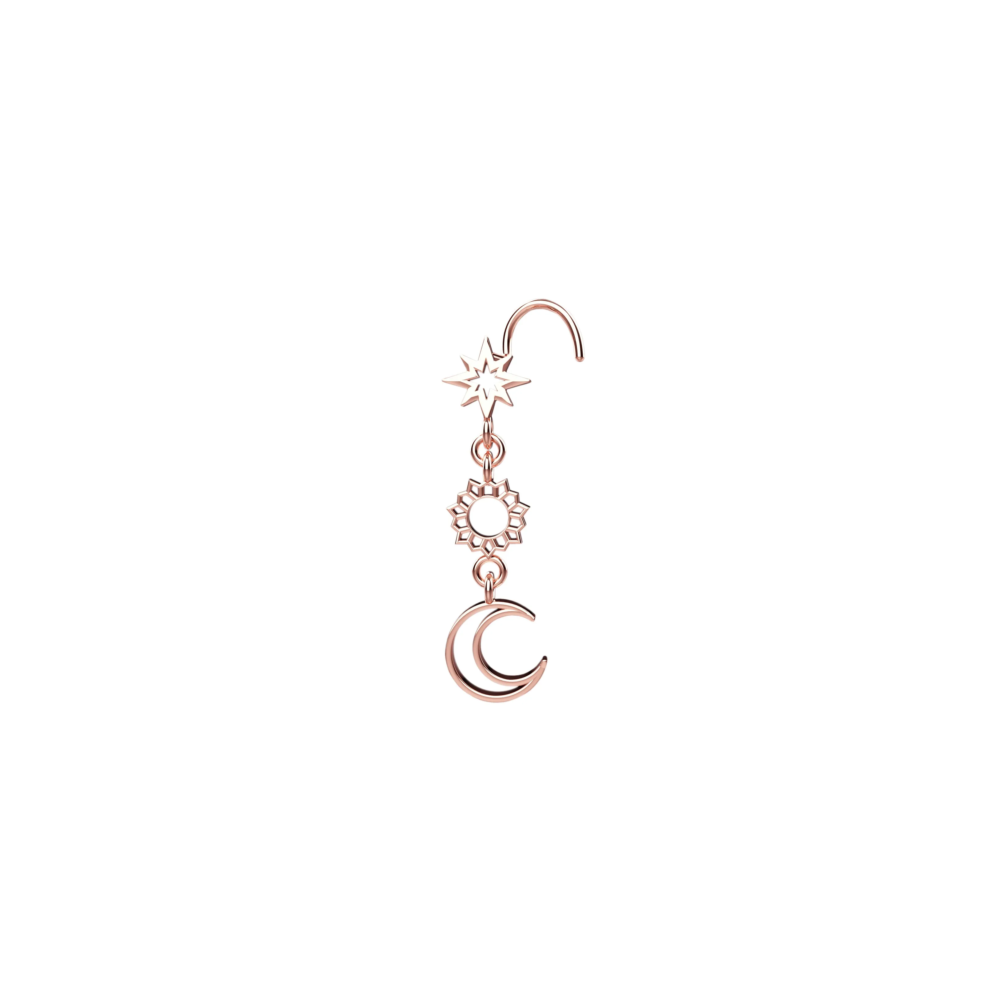 Moon Charm Dangle Nose Ring – 20G Gold Piercing Jewelry for Women