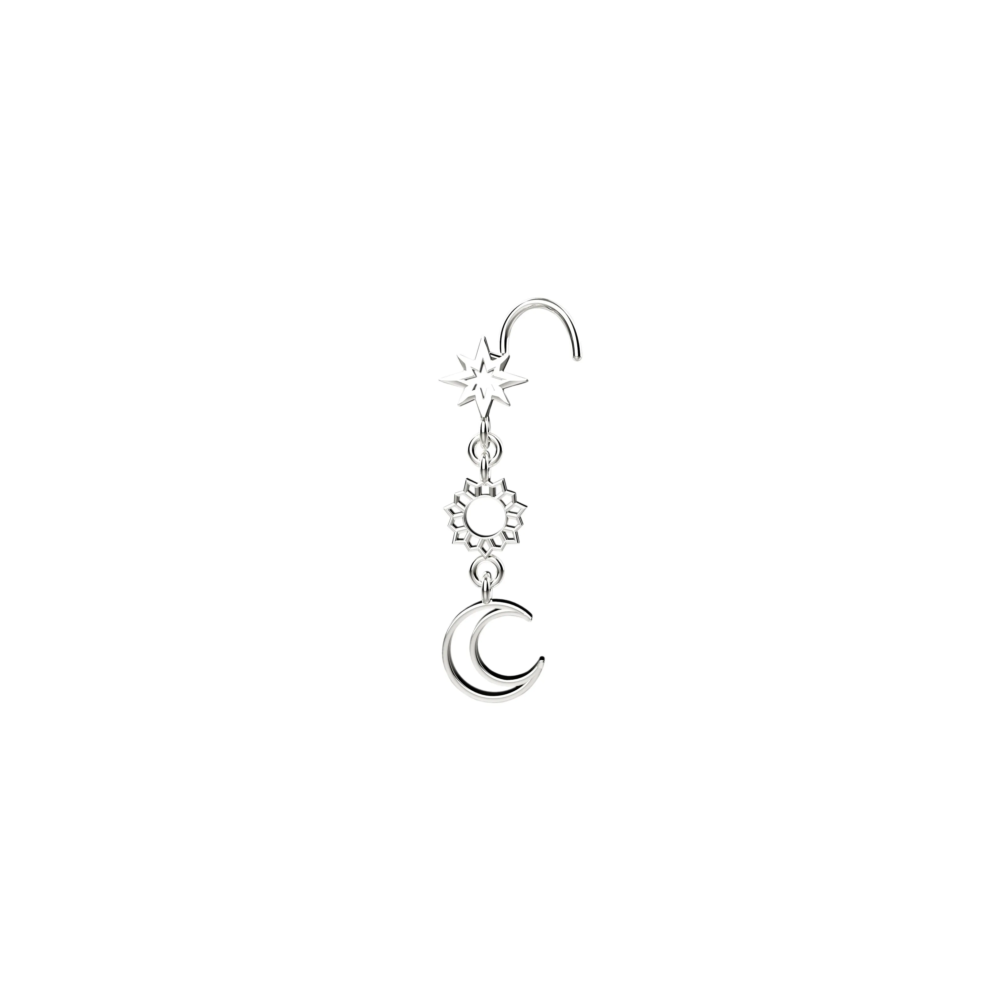 Moon Charm Dangle Nose Ring – 20G Gold Piercing Jewelry for Women