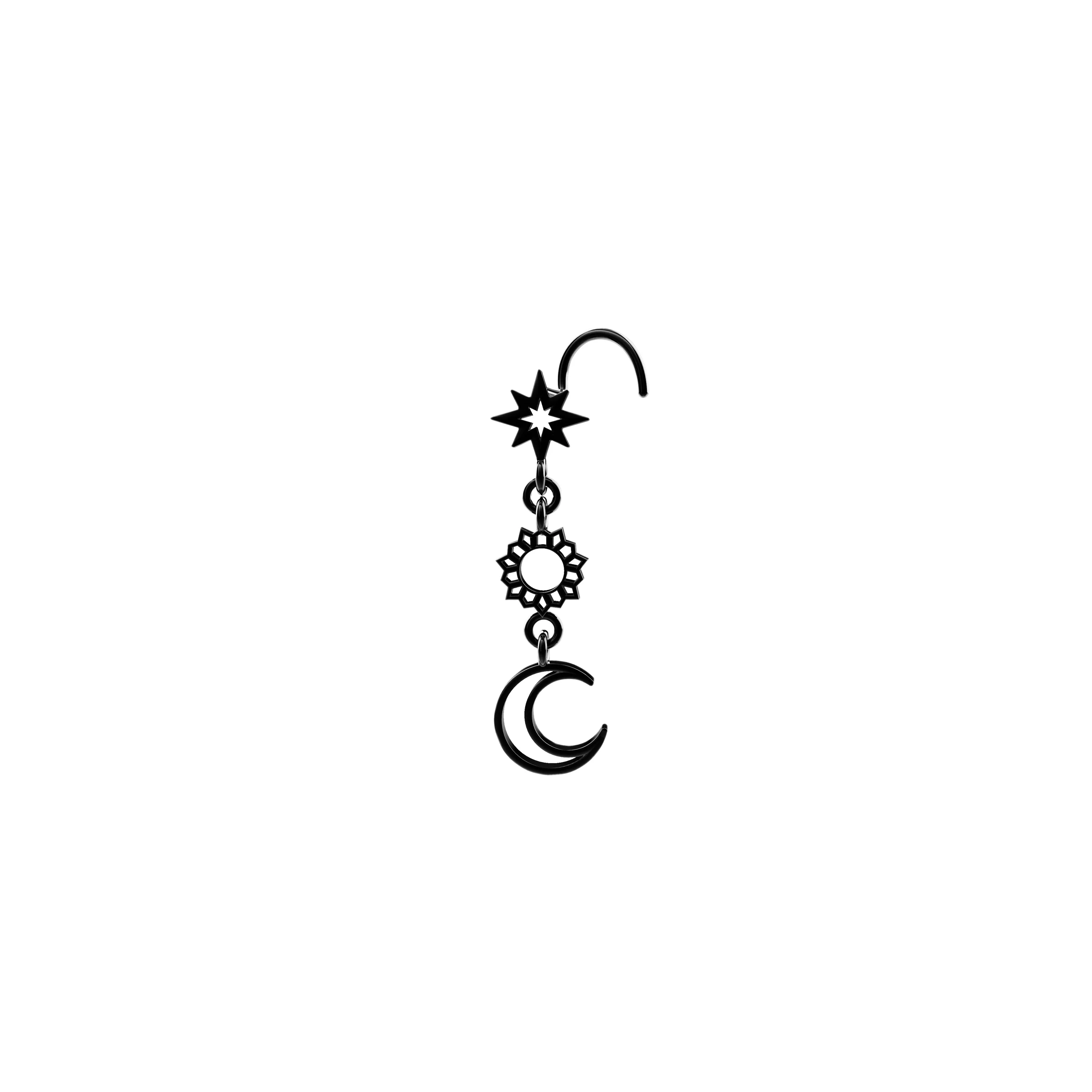 Moon Charm Dangle Nose Ring – 20G Gold Piercing Jewelry for Women