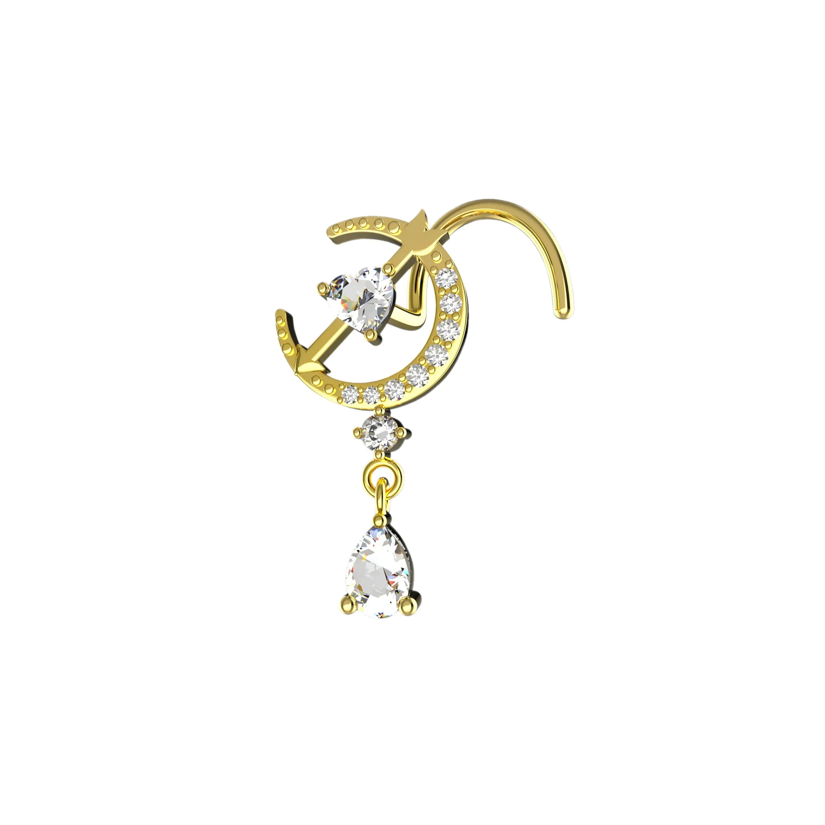 Moon Dangle Nose Ring – Gold Nose Piercing Diamond Nose Jewelry