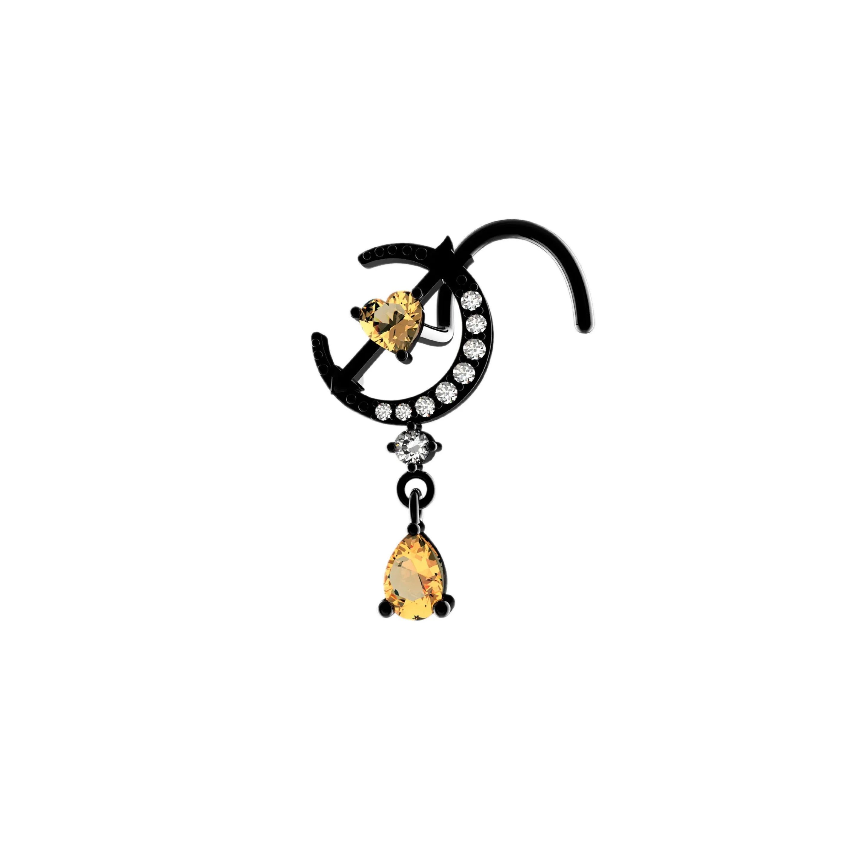Moon Dangle Nose Ring with Champagne Gem – Elegant Gold Nose Jewelry