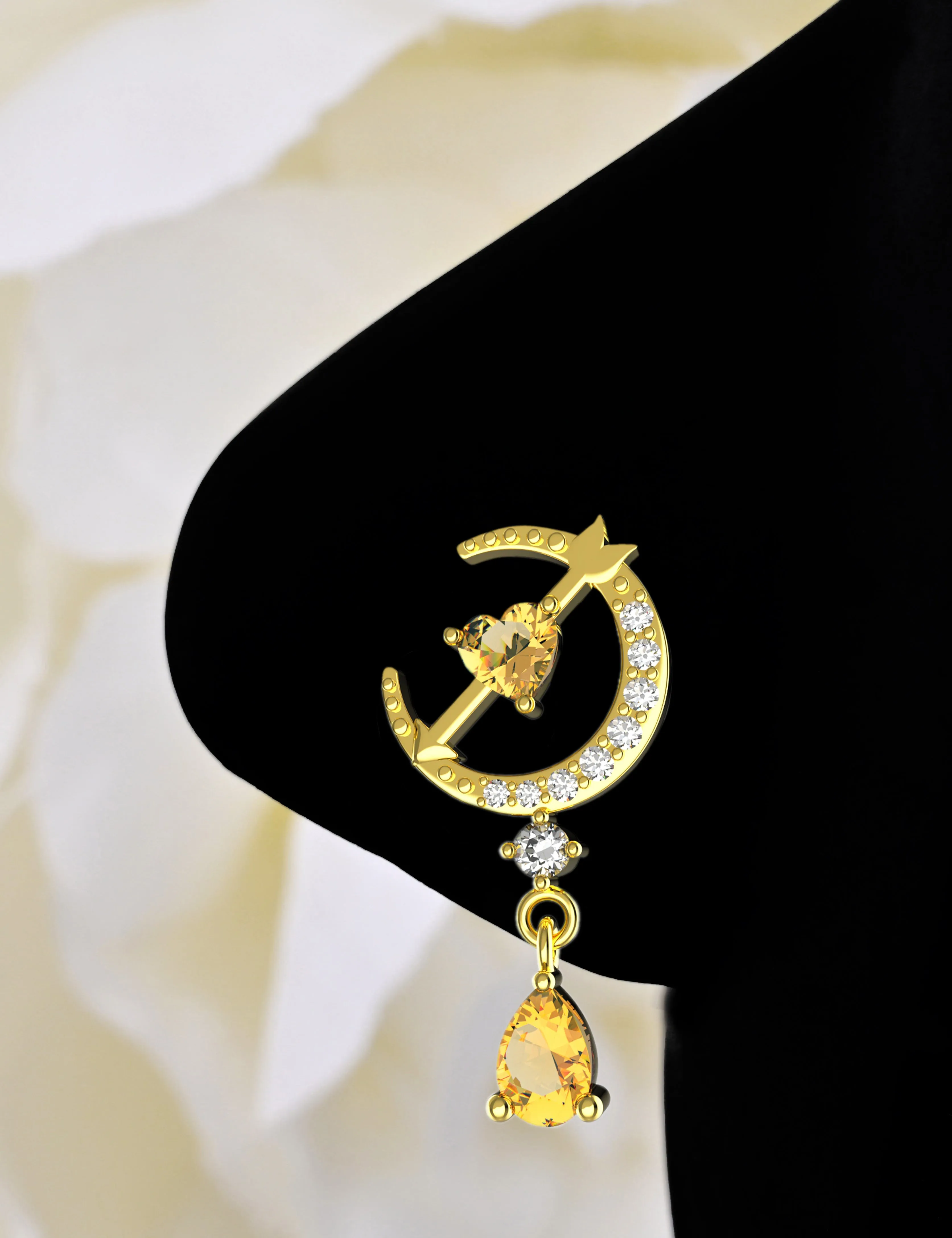 Moon Dangle Nose Ring with Champagne Gem – Elegant Gold Nose Jewelry