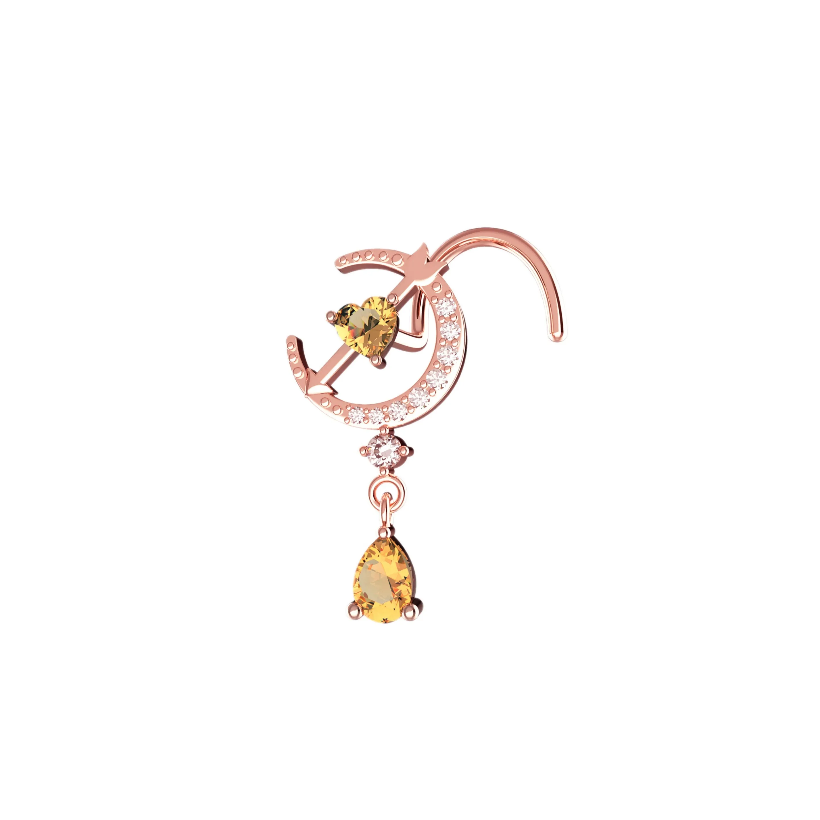 Moon Dangle Nose Ring with Champagne Gem – Elegant Gold Nose Jewelry