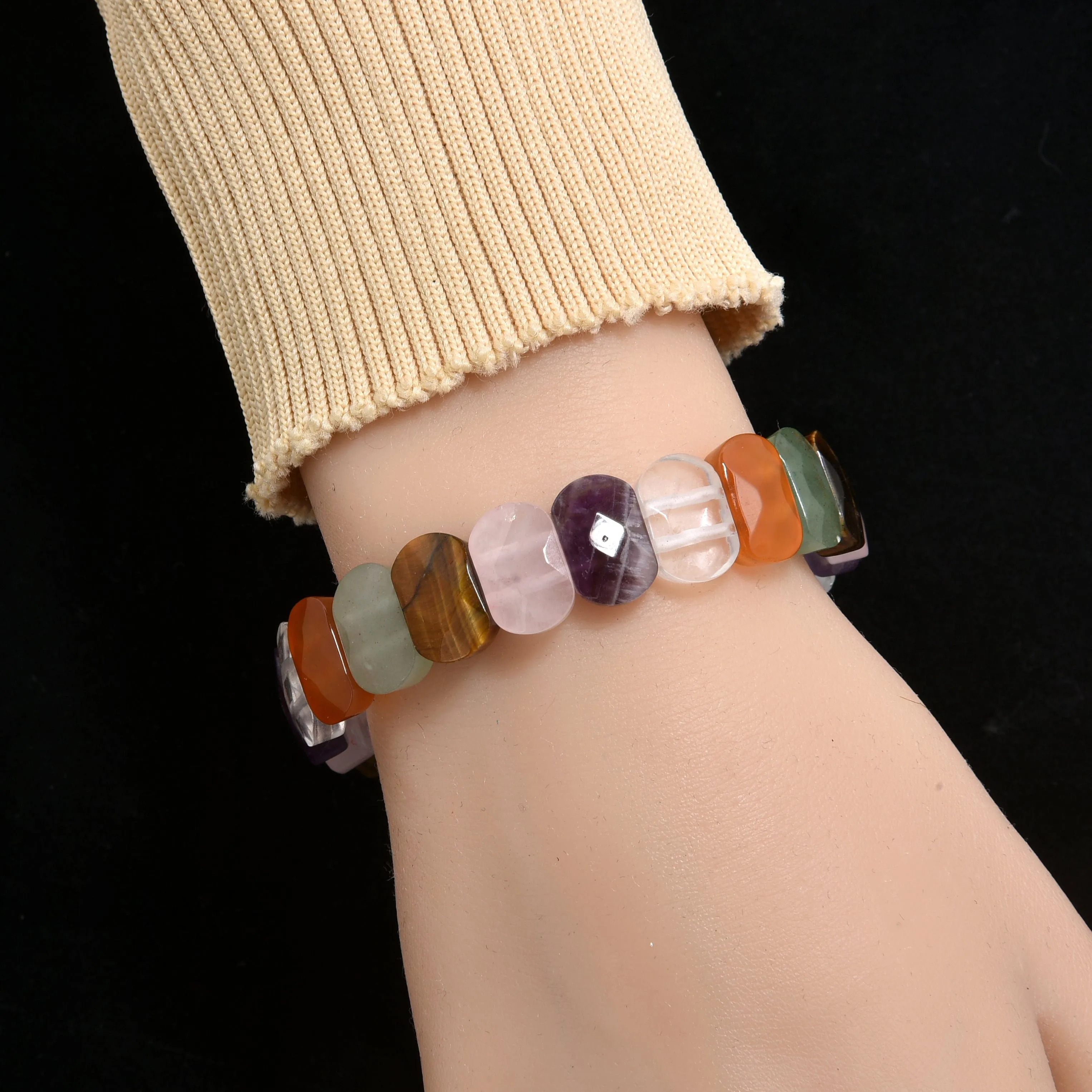 Multi Gemstone 14mm Beads Elastic Bracelet