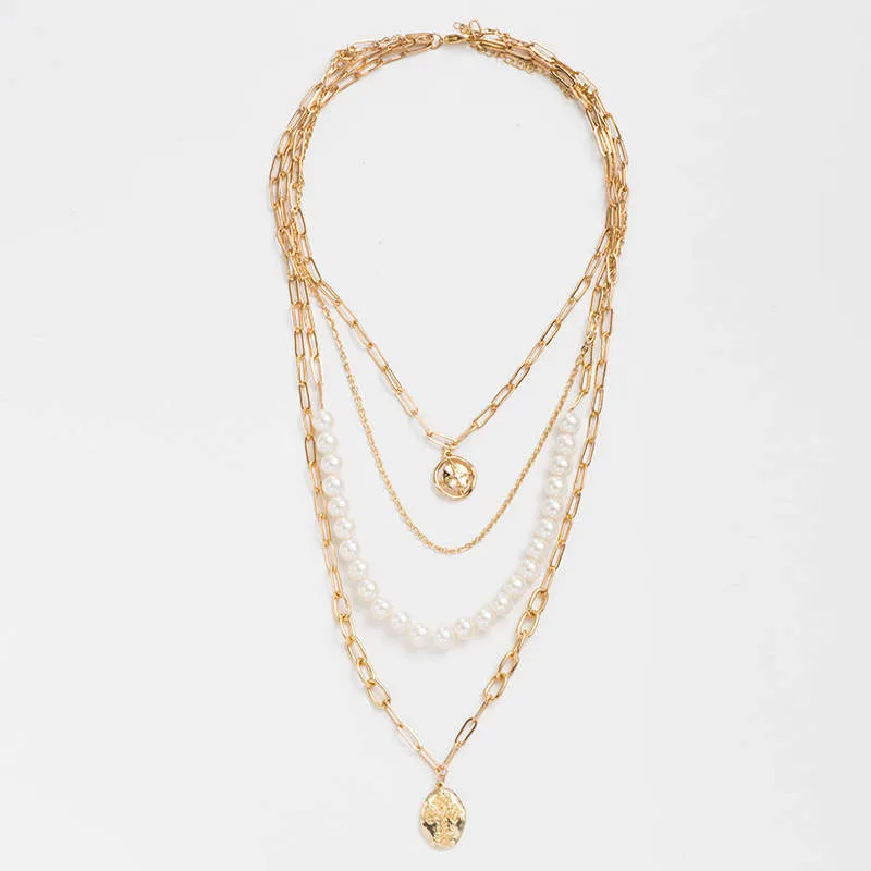 Multi layer Pearl & Gold Necklace set