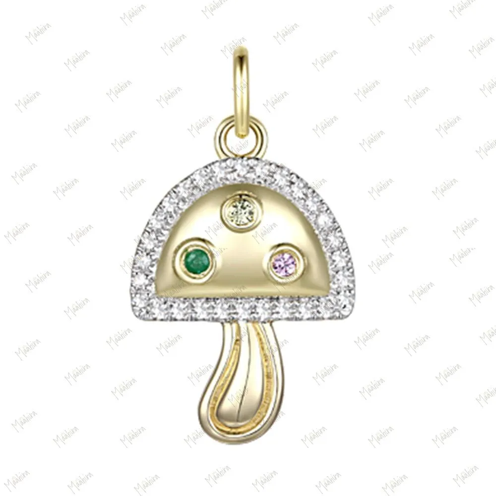 Multicolor Sapphire Diamond Mushroom Pendant 14mm