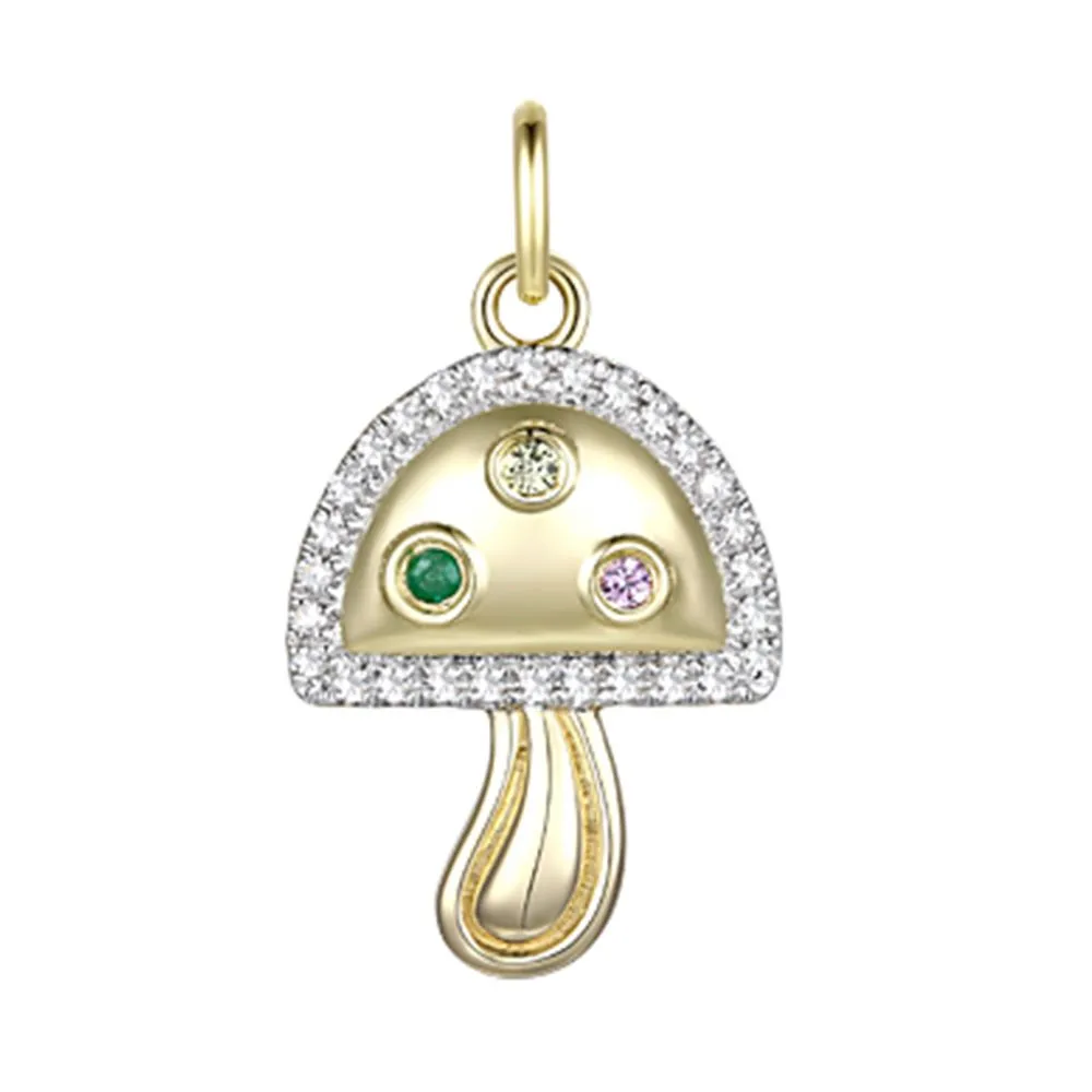 Multicolor Sapphire Diamond Mushroom Pendant 14mm