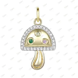 Multicolor Sapphire Diamond Mushroom Pendant 14mm