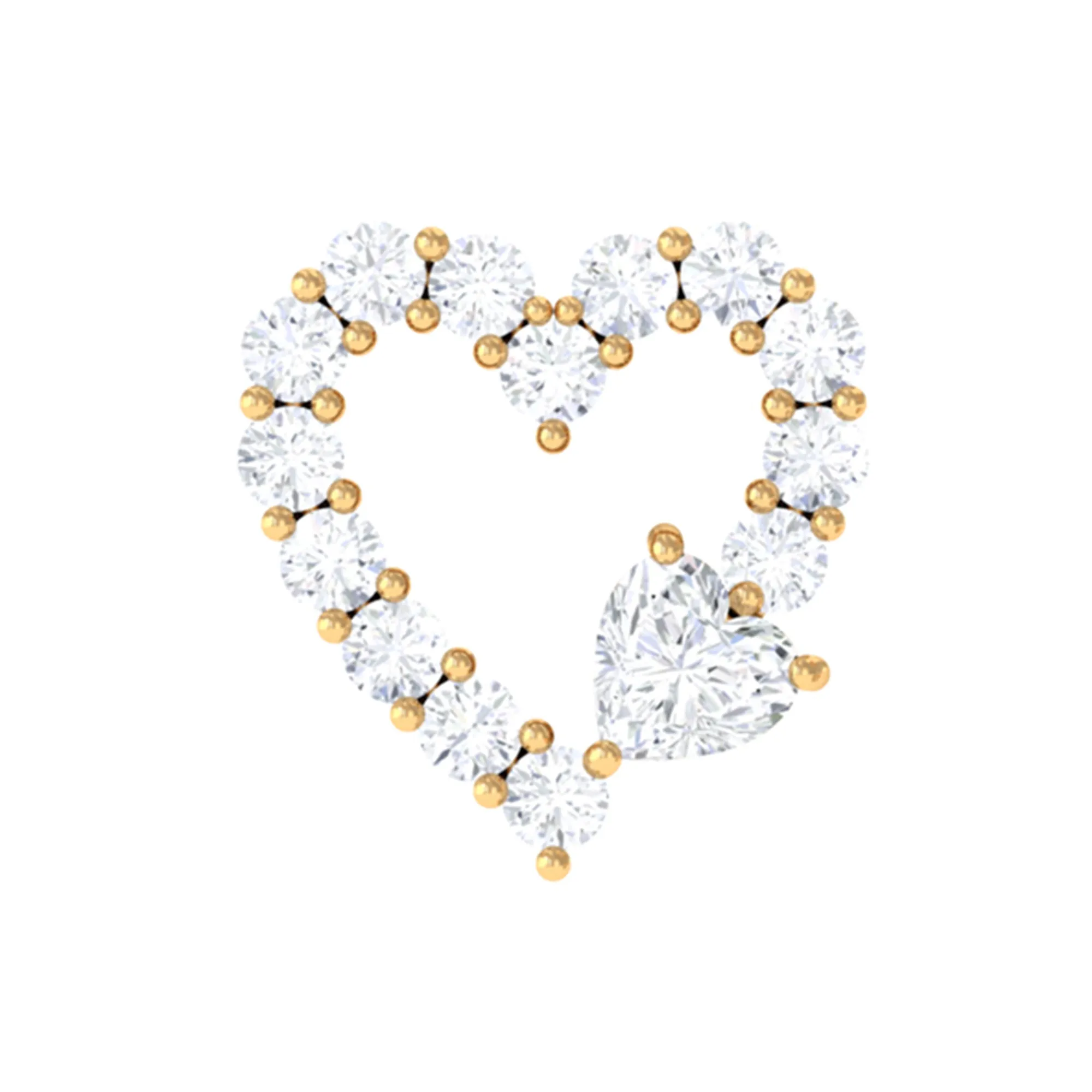 Natural Diamond Open Heart Earring for Second Hole Piercing