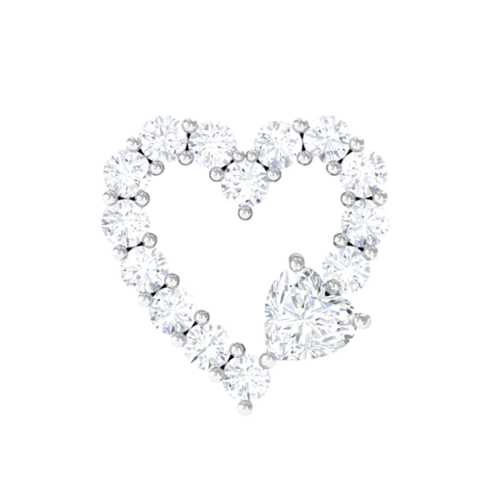 Natural Diamond Open Heart Earring for Second Hole Piercing