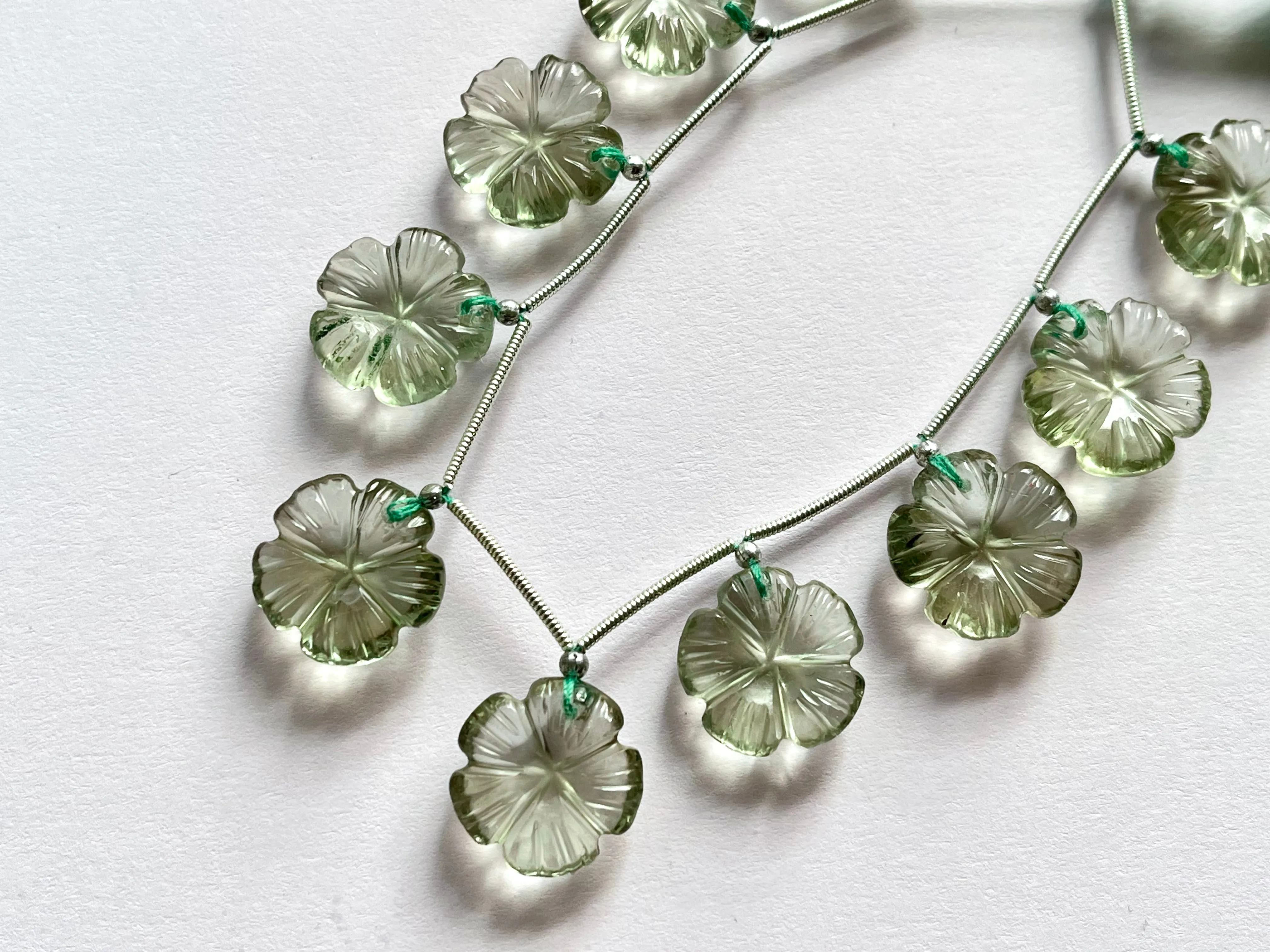 Natural Green Amethyst flower carved beads