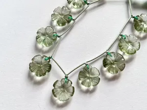 Natural Green Amethyst flower carved beads