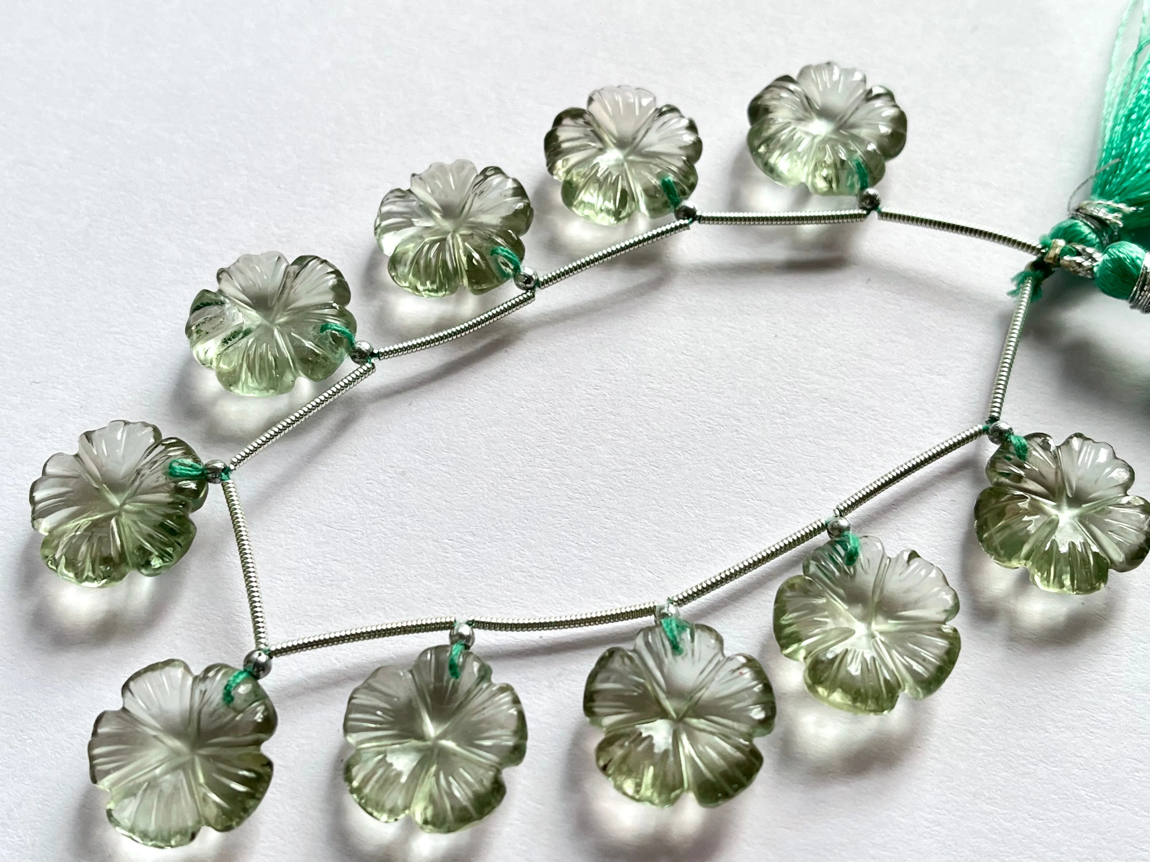 Natural Green Amethyst flower carved beads