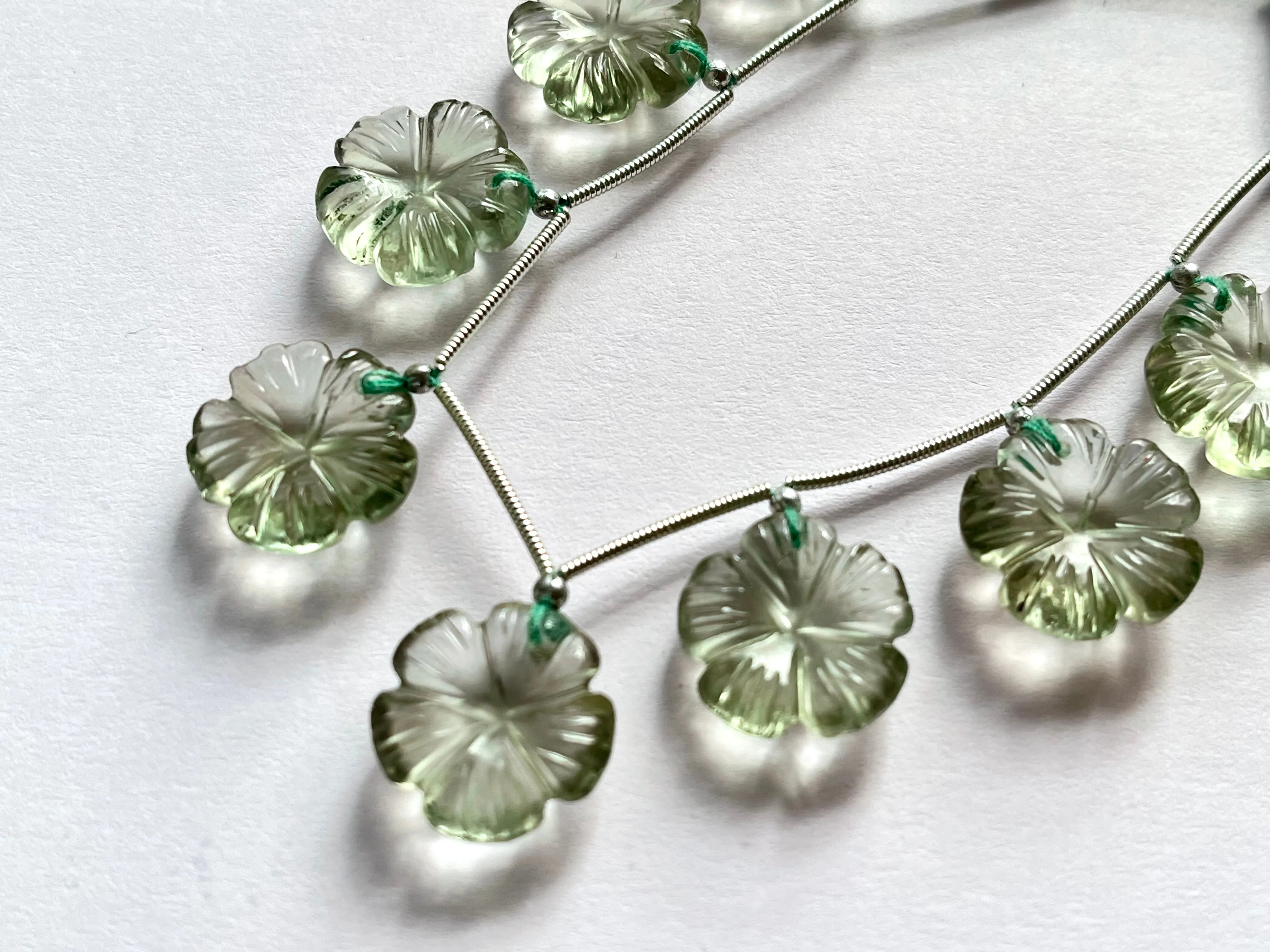 Natural Green Amethyst flower carved beads