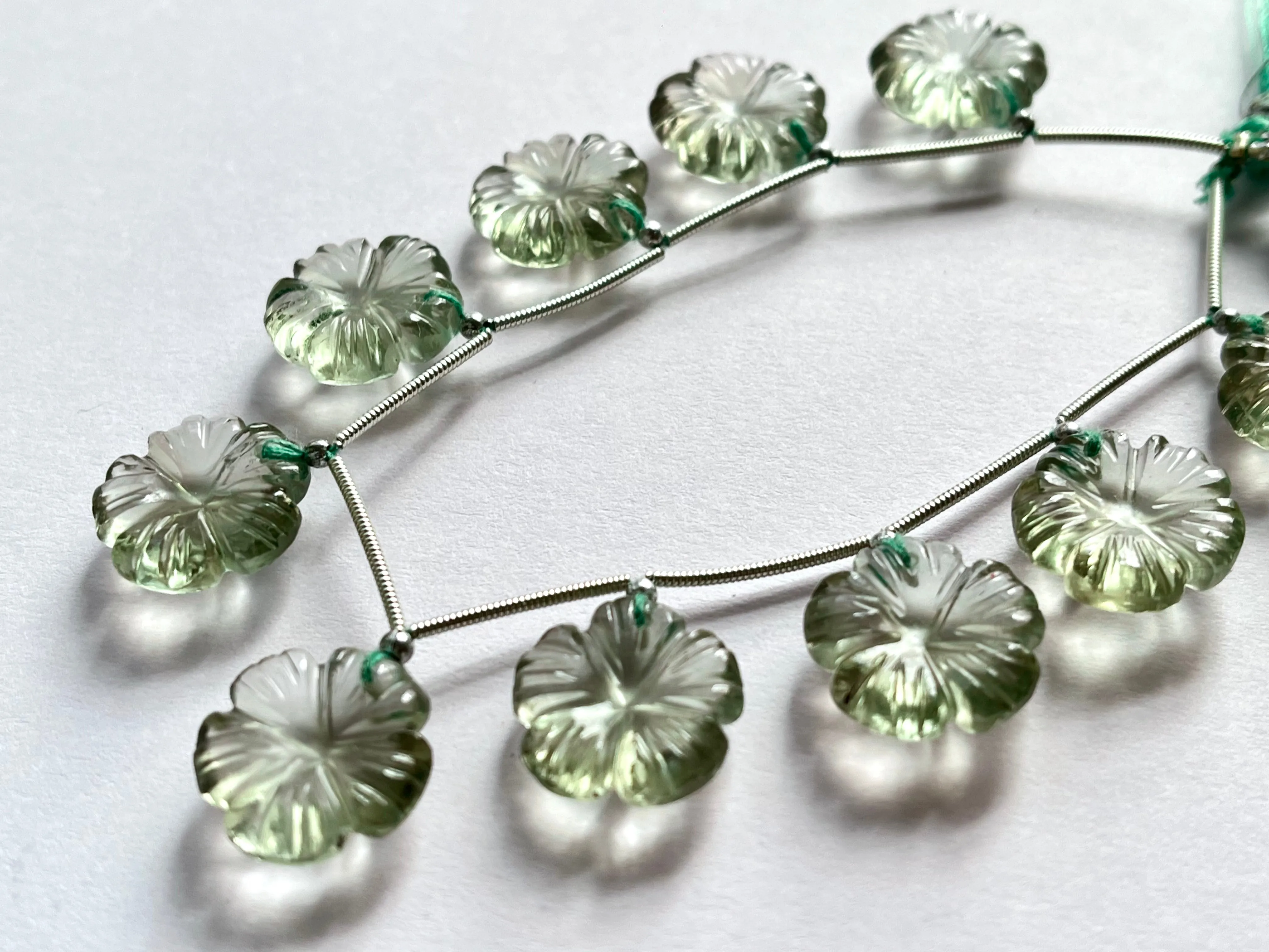 Natural Green Amethyst flower carved beads