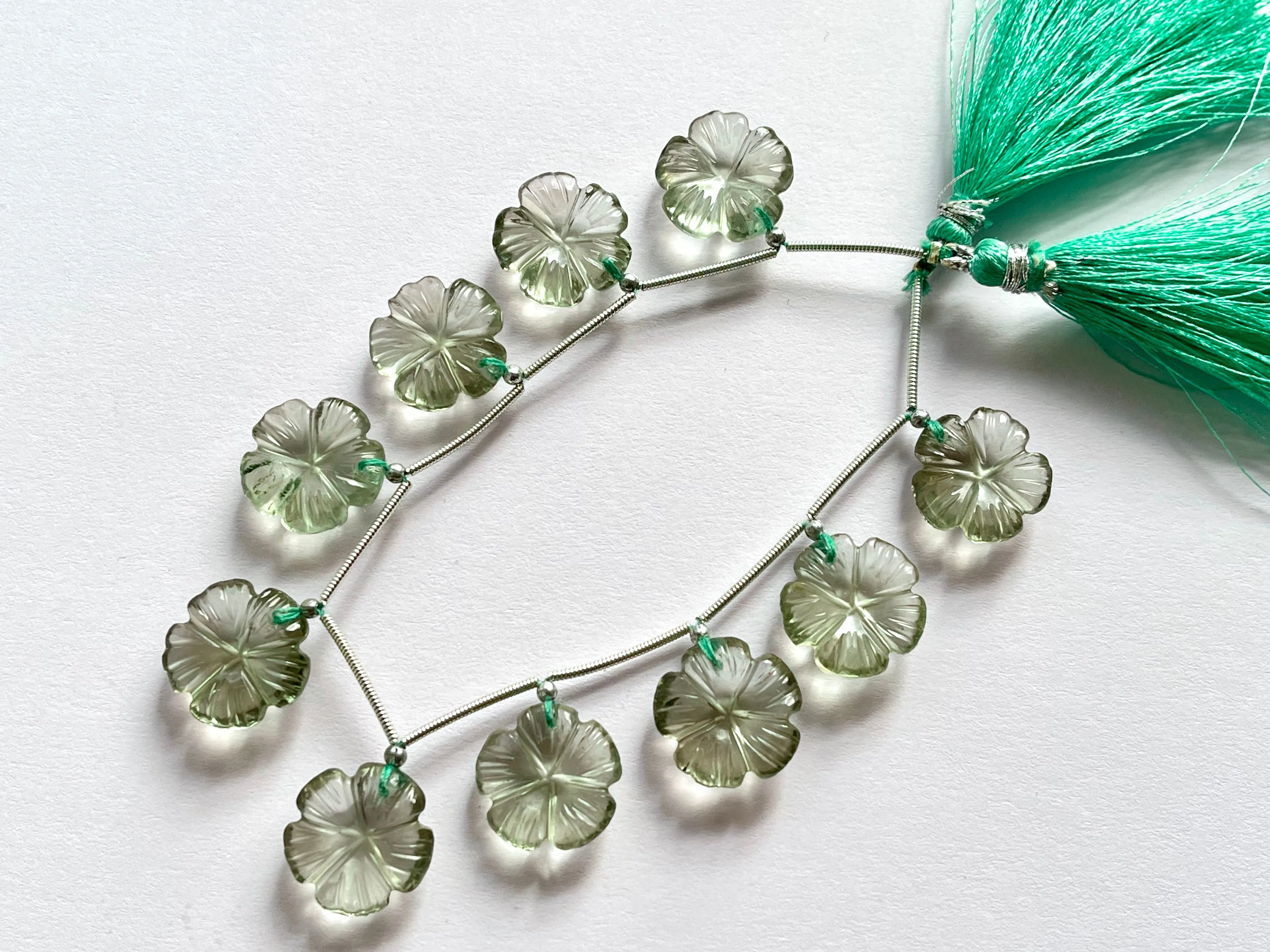 Natural Green Amethyst flower carved beads