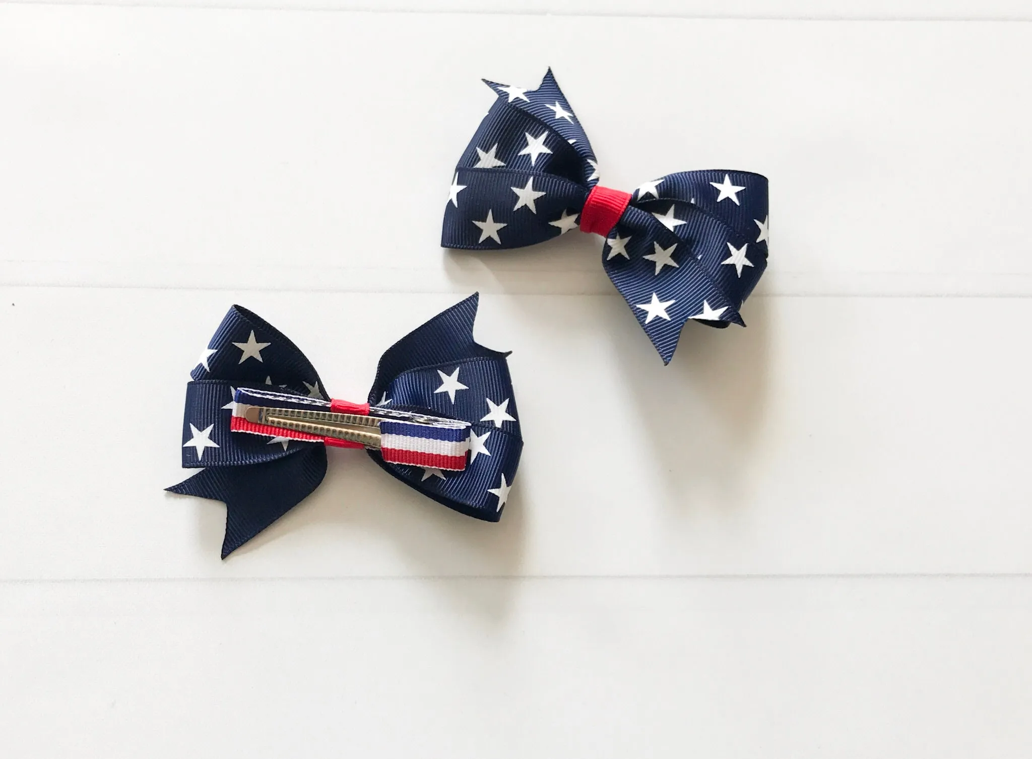 Navy Blue Patriotic Hair Bows I The Enchanted Magnolia
