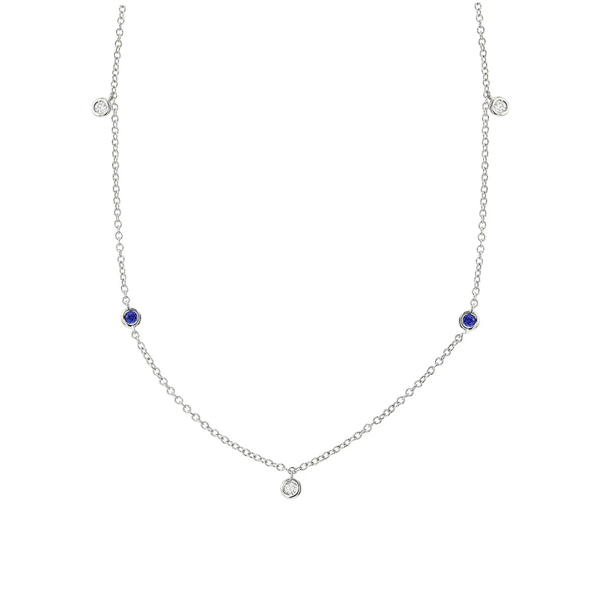 Necklace in White Gold with Diamonds and Sapphires