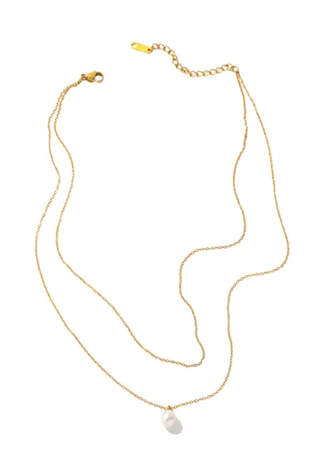 Necklace | Pearl Two Layers | Gold plated