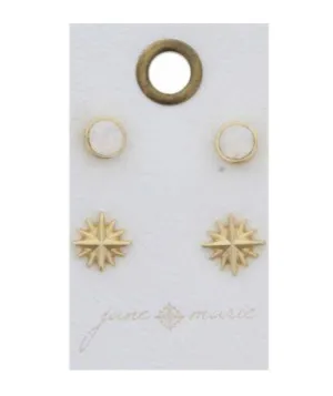 Opal Circle, Gold Starbust Earring Stud Set