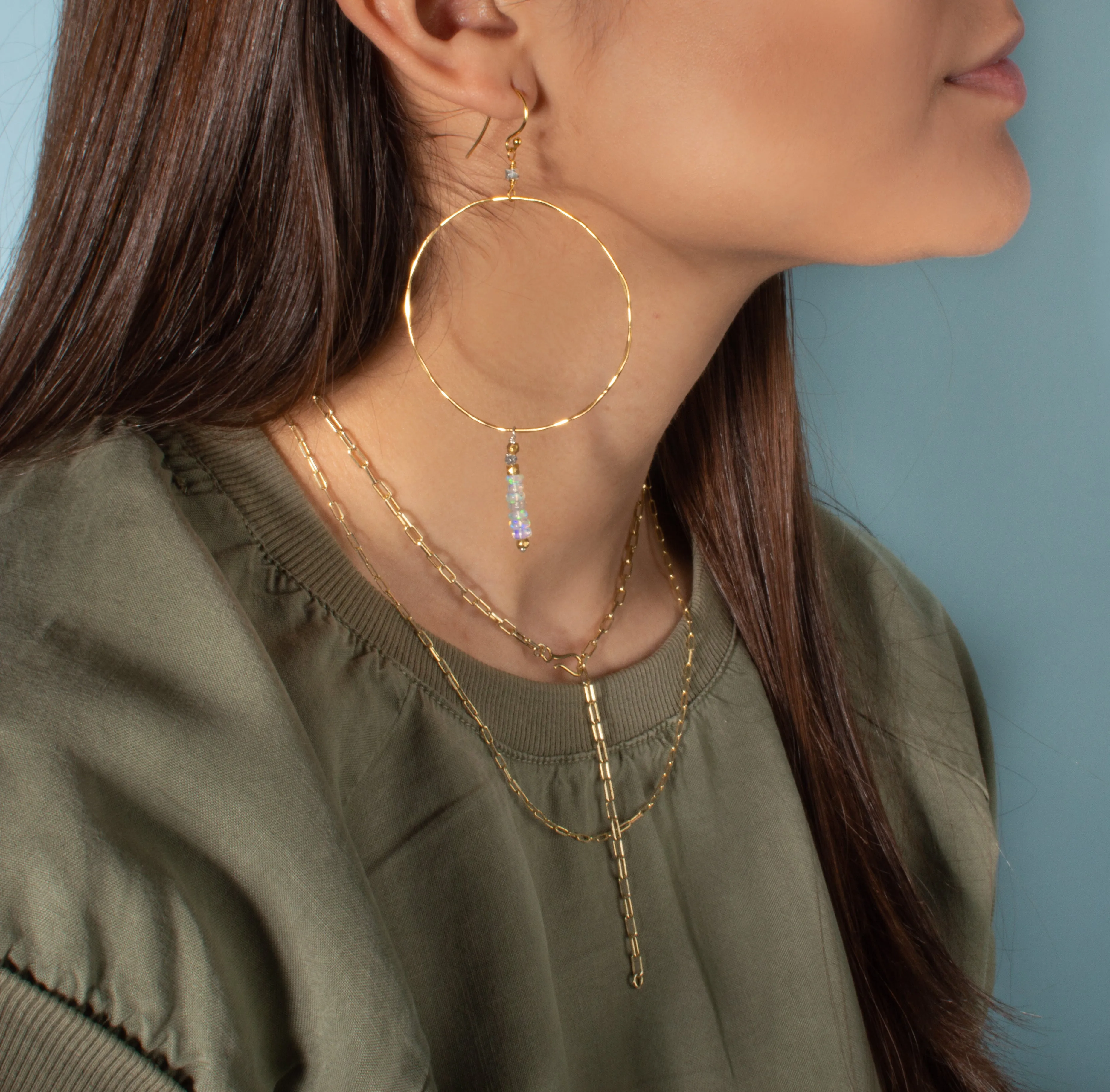 Opal Fine Line Hoops - Large