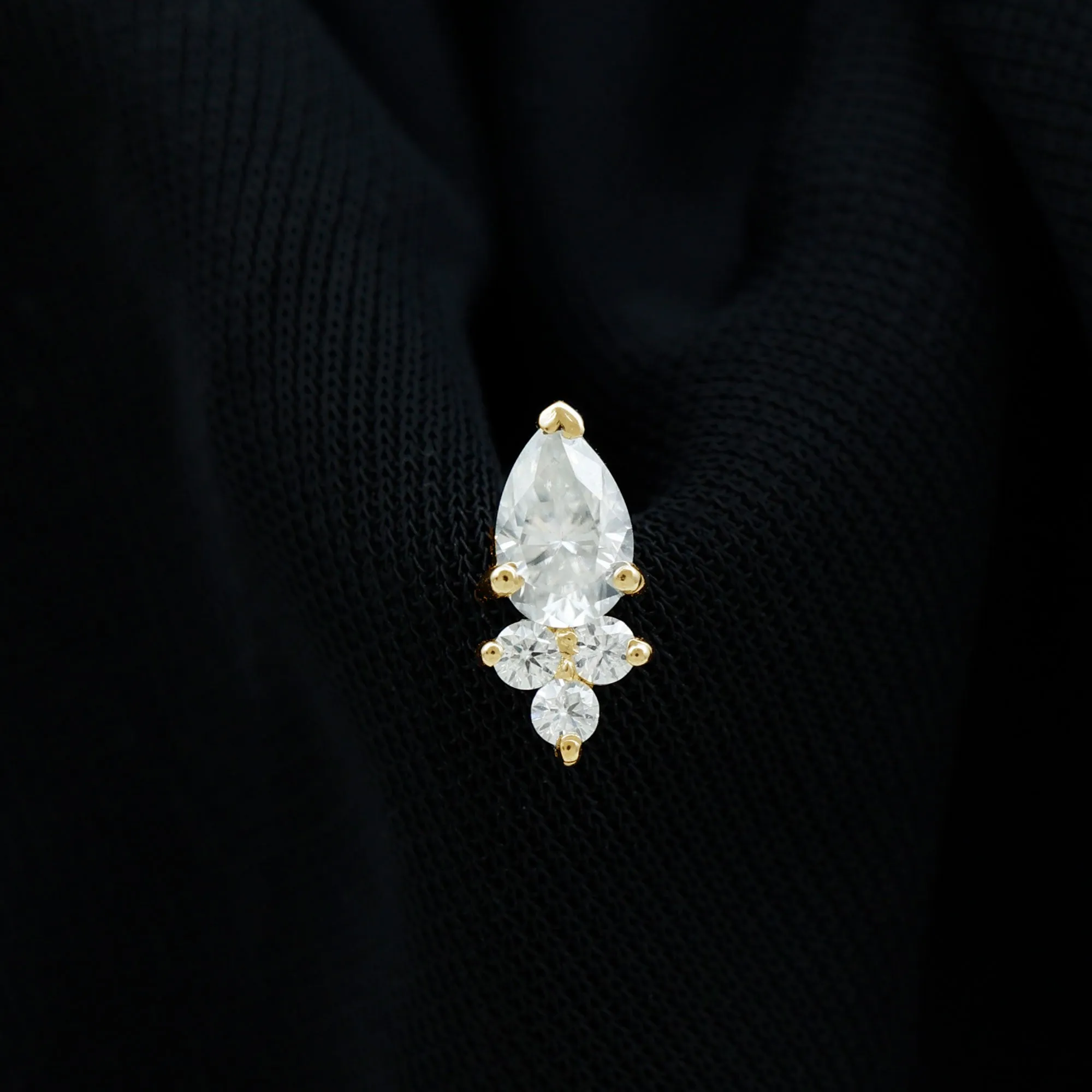 Pear Shape Diamond Cluster Earring for Helix Piercing