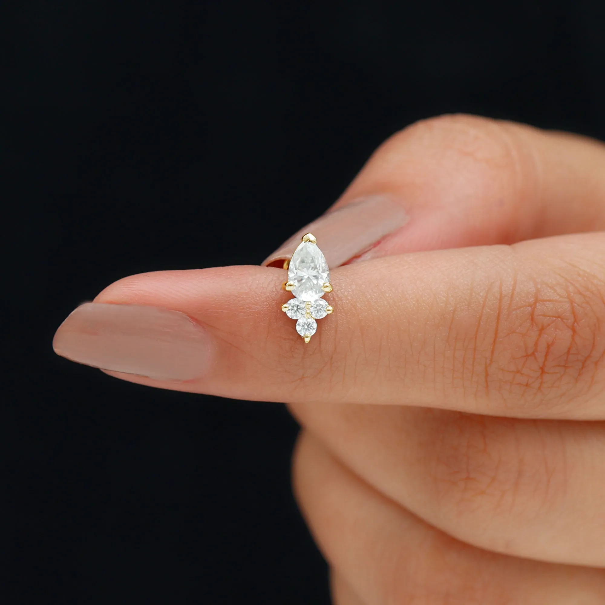 Pear Shape Diamond Cluster Earring for Helix Piercing