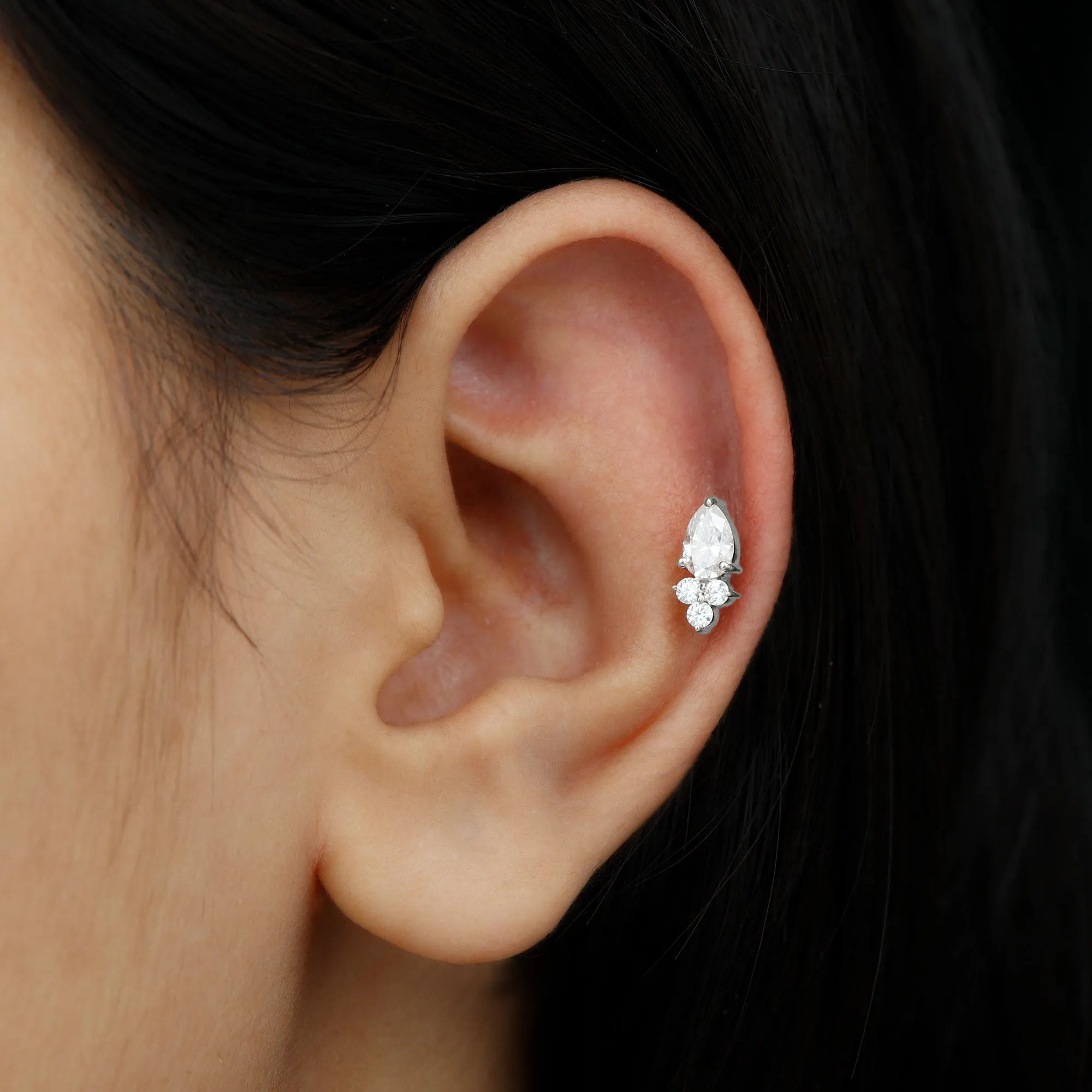 Pear Shape Diamond Cluster Earring for Helix Piercing