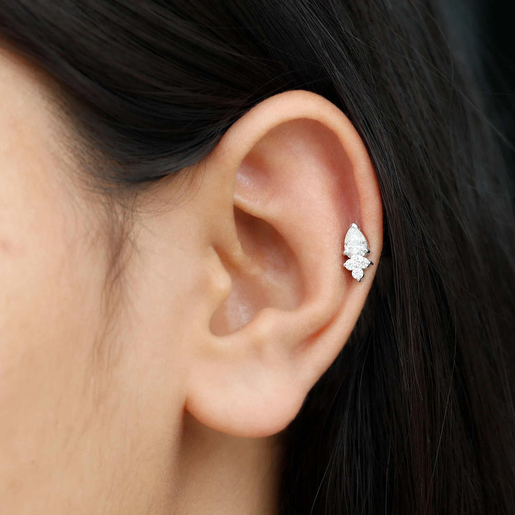 Pear Shape Diamond Cluster Earring for Helix Piercing