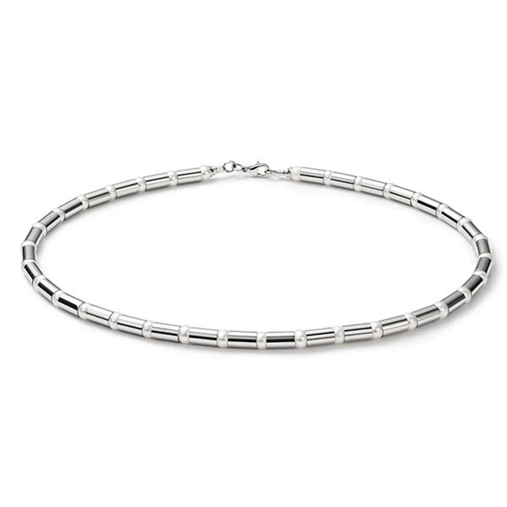 Pearl and Stainless Steel Beaded Necklace