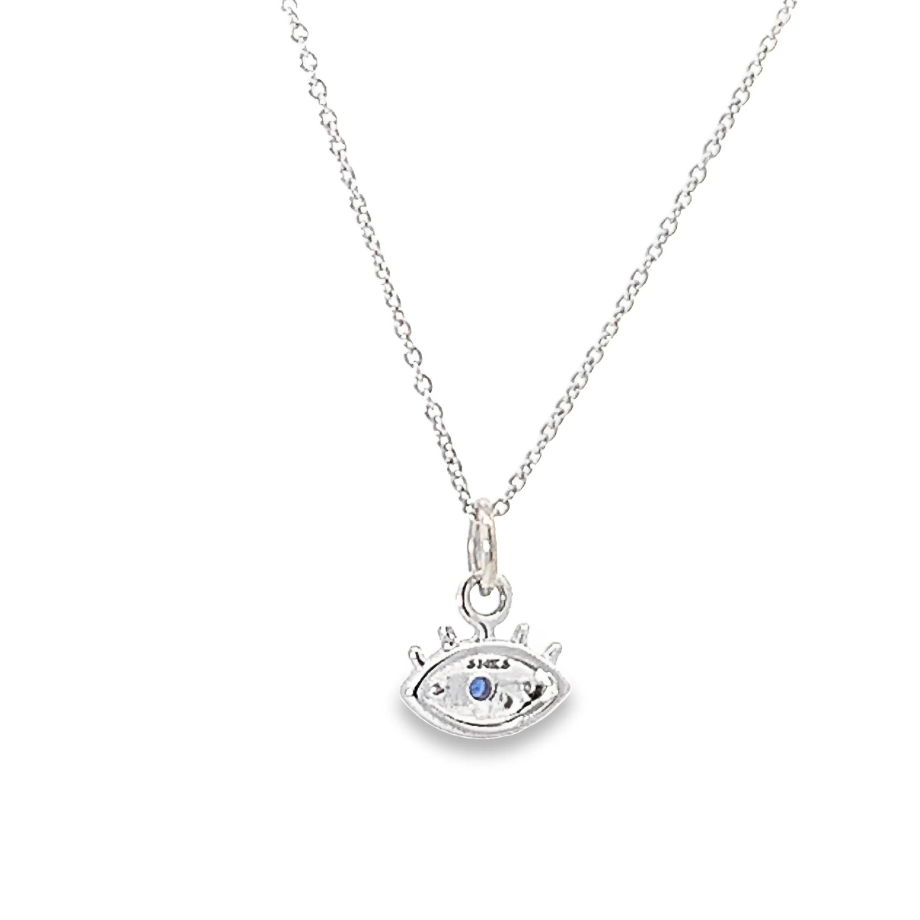 Petite Sapphire and Diamond Evil Eye Charm Necklace