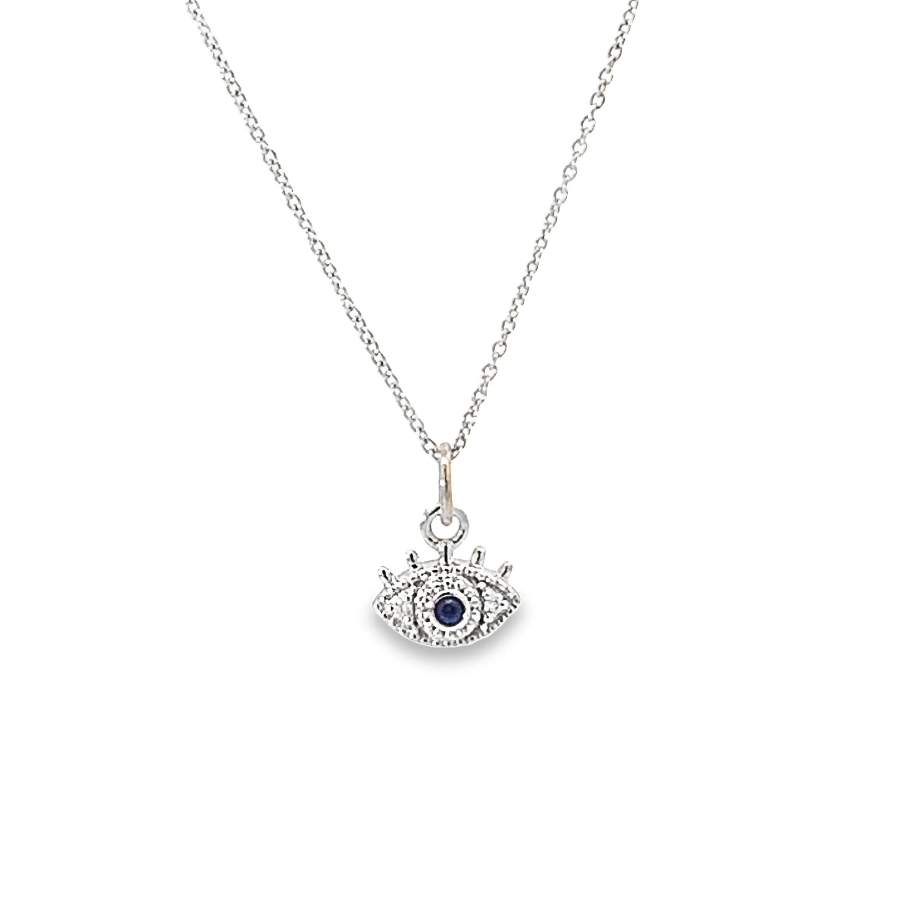 Petite Sapphire and Diamond Evil Eye Charm Necklace