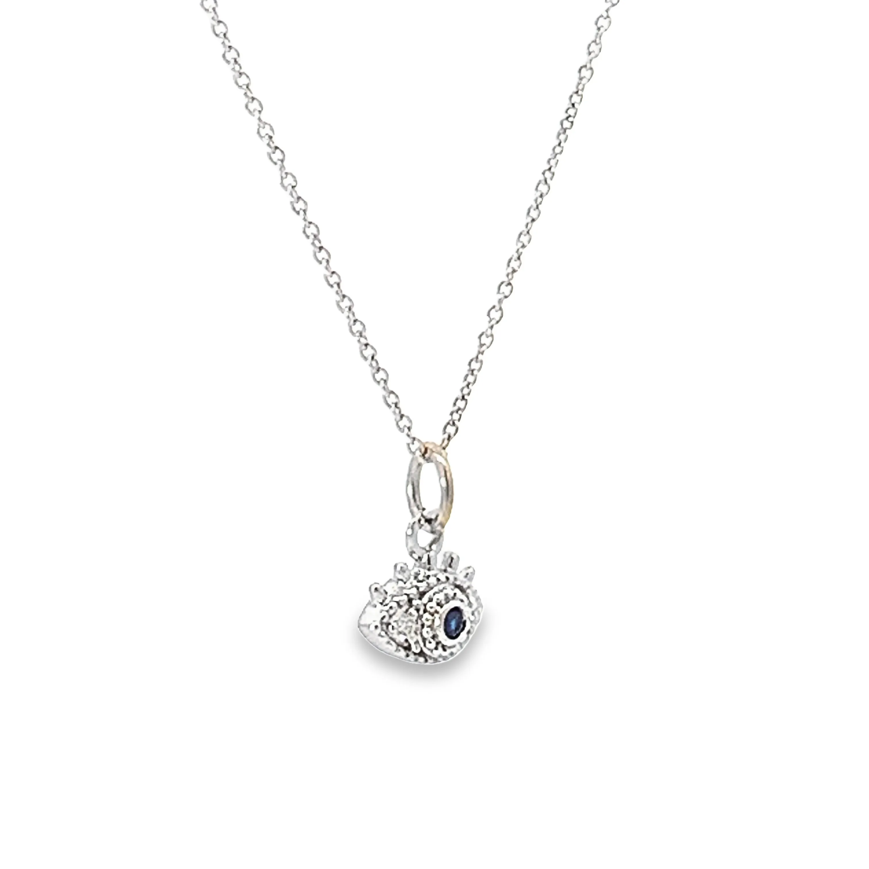 Petite Sapphire and Diamond Evil Eye Charm Necklace