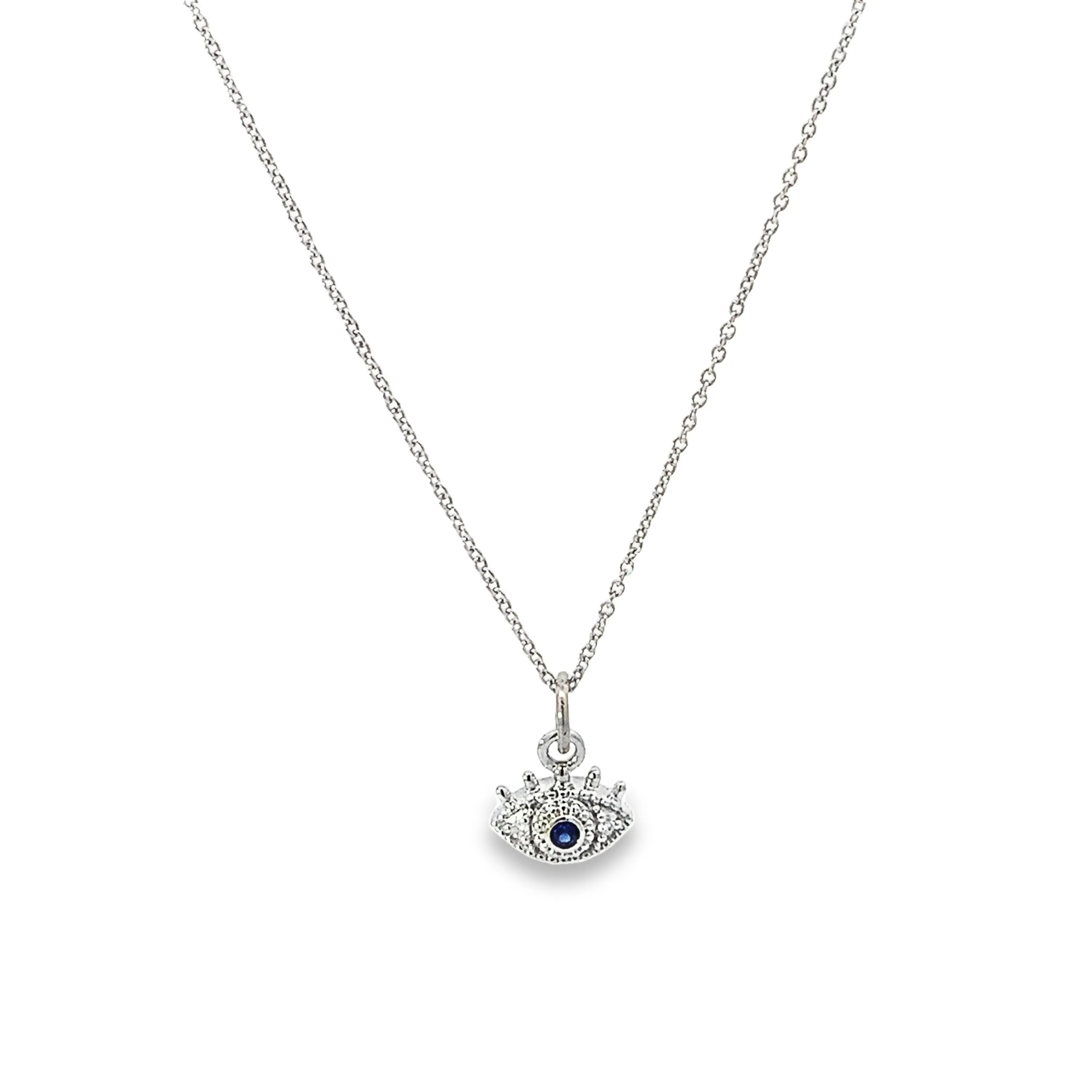 Petite Sapphire and Diamond Evil Eye Charm Necklace
