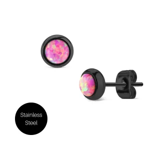 Pink Opal Stud Earrings in Stainless Steel