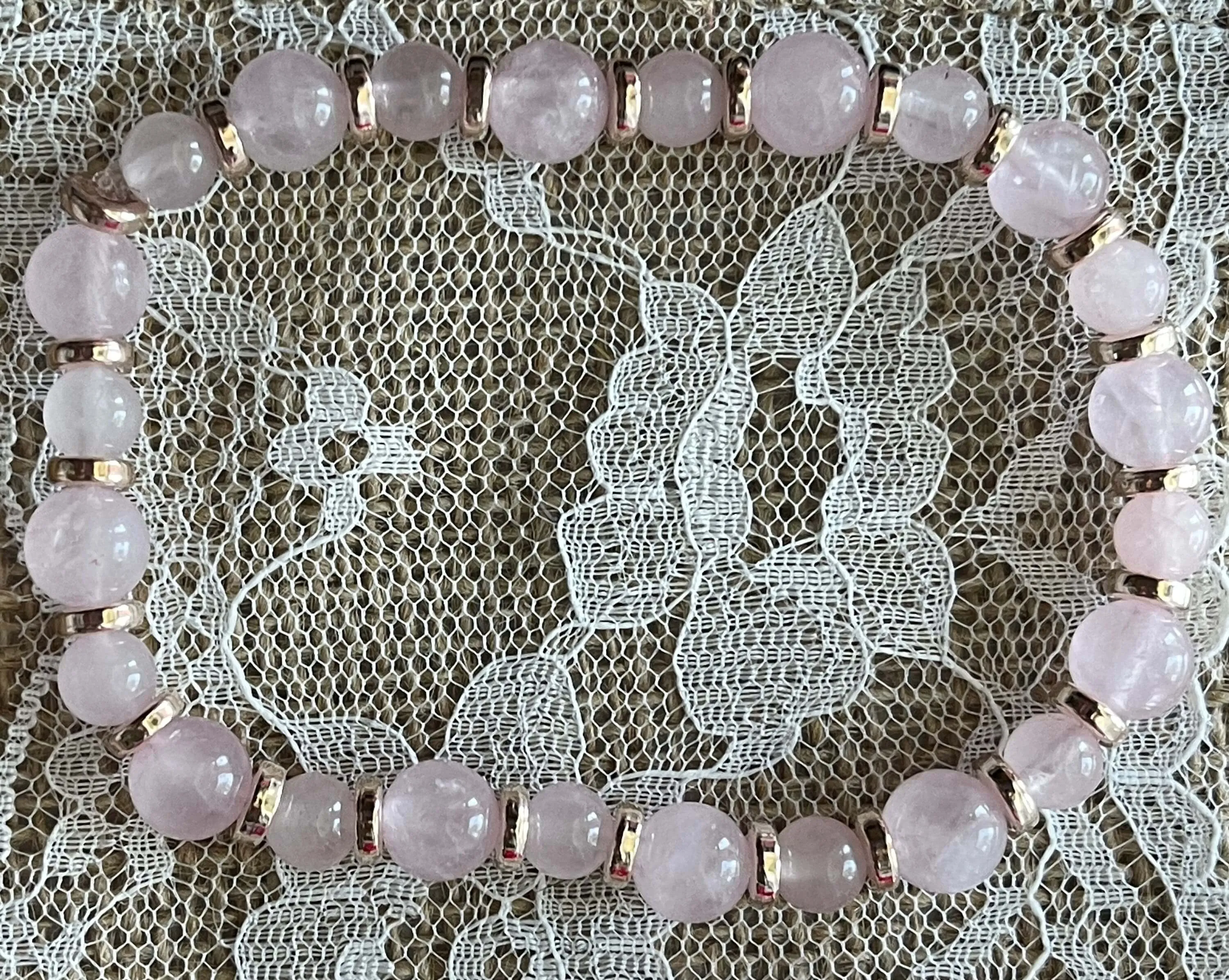 Pink Rose Quartz Earrings |  Pink Stone Bracelet | Etched Gold Charm | Gold Spacers | Gifts | Birthday Presents | Moms