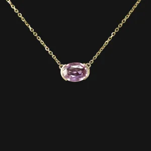 PINK SAPPHIRE PENDANT NECKLACE OVAL CUT EAST WEST 14k YELLOW GOLD NATURAL 1.17ct