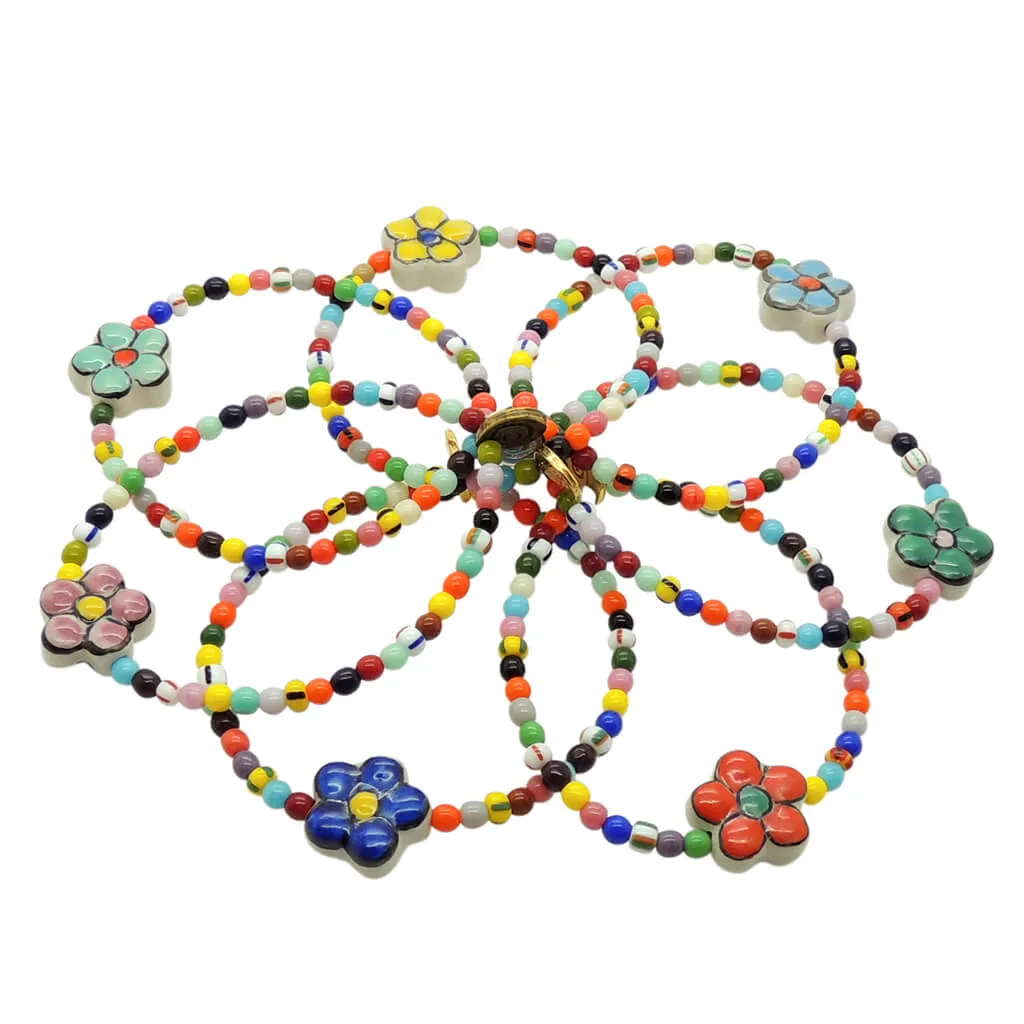 Porcelain Flower Charm Balagan Glass Bead Bracelet
