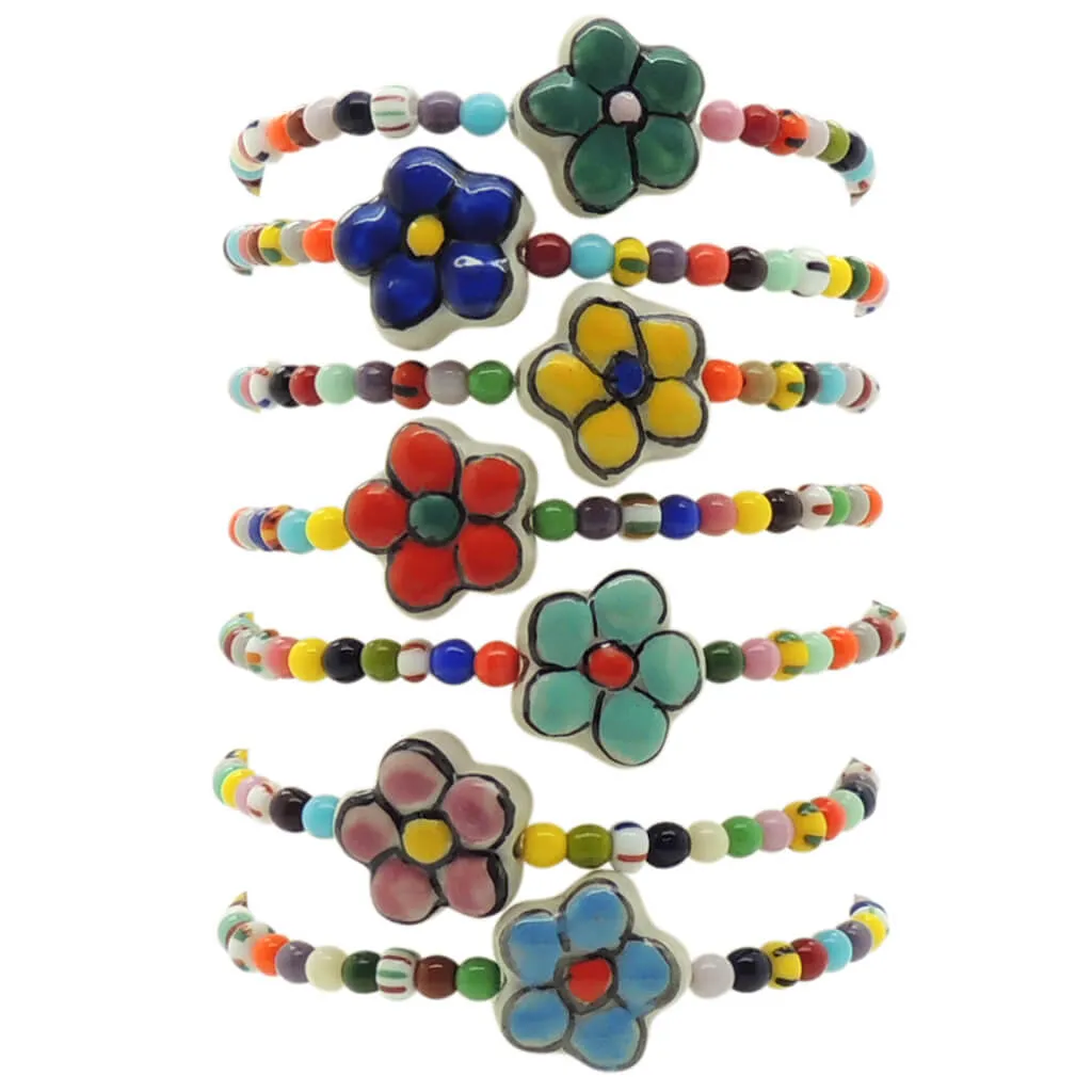 Porcelain Flower Charm Balagan Glass Bead Bracelet
